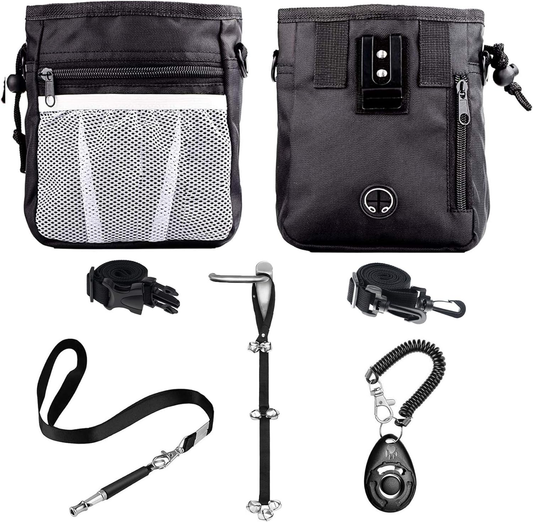 4-In-1 Dog Training Set - Dog Treat Training Pouch, Dog Whistle, Dog Doorbells, Dog Clicker