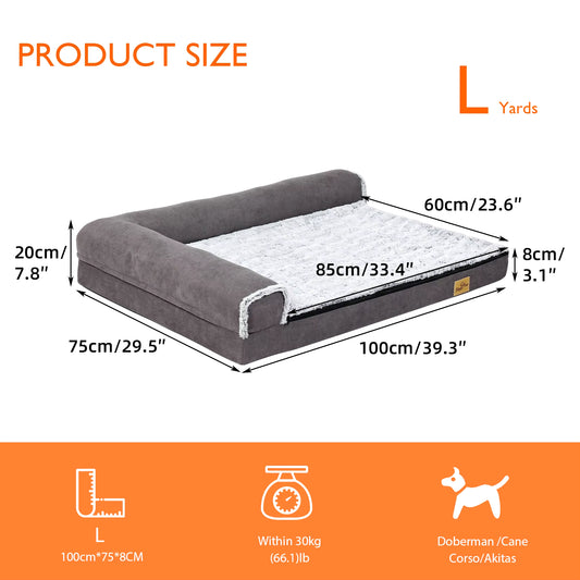Bolster Dog Bed for Extra Large Dogs, Memory Foam Orthopedic L-Shape Dog Beds with Removable Washable Cover Cozy Plush Dog Sofa